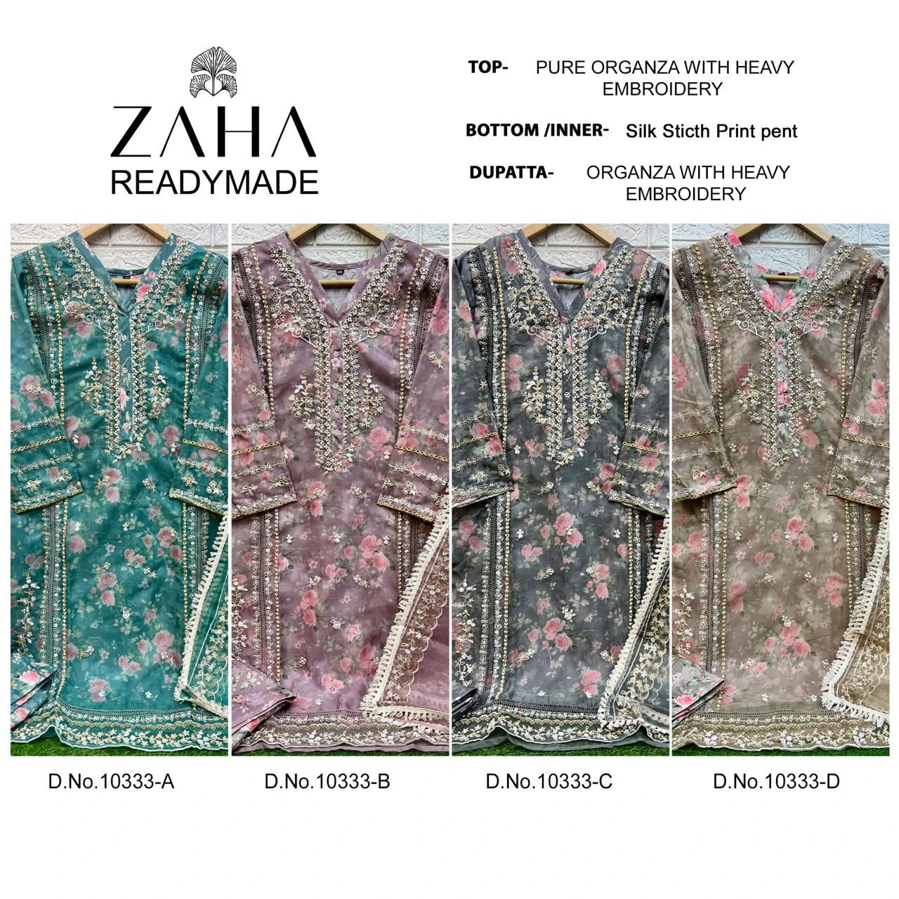 Zaha Dno 10333 Organza Wholesale Pakistani Salwar Suit Catalog — Wholesale Salwar Suits, MPA wholesale from Surat — view 6